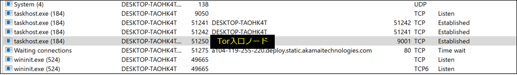 図-5 9001/TCPの通信をしているtaskhost.exe
