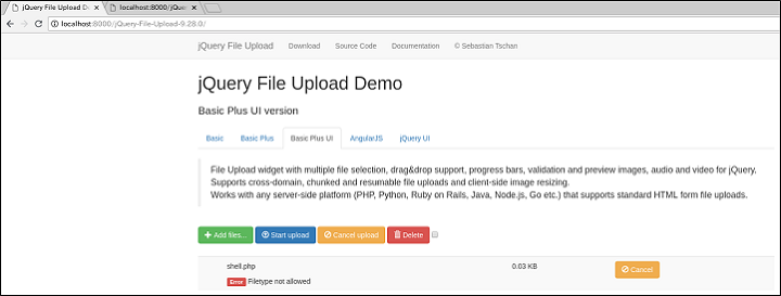 図-14 shell.phpのアップロードに失敗している画面