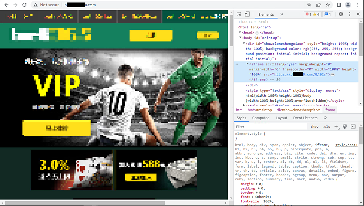 図-5 iframeタグを用いて表示されるフィッシングサイト（一部加工）