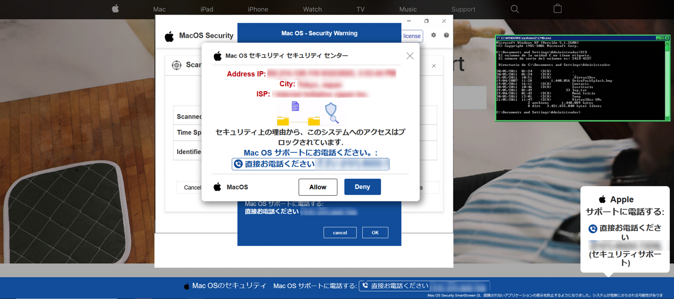 図-5 macOS端末からアクセスした場合のサポート詐欺サイトの画面例